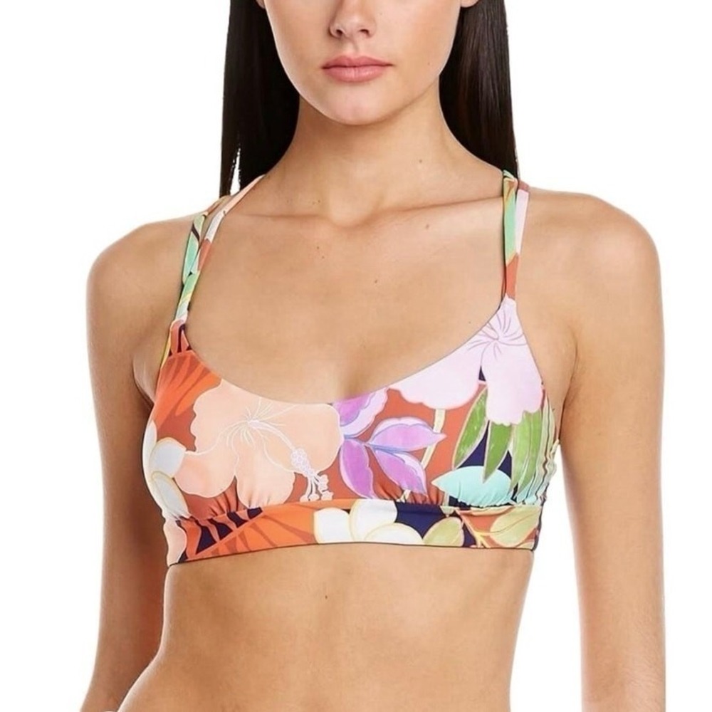 Citrus Reversible Floral Bikini Top Strappy‎ Bralette Swim Top Size S